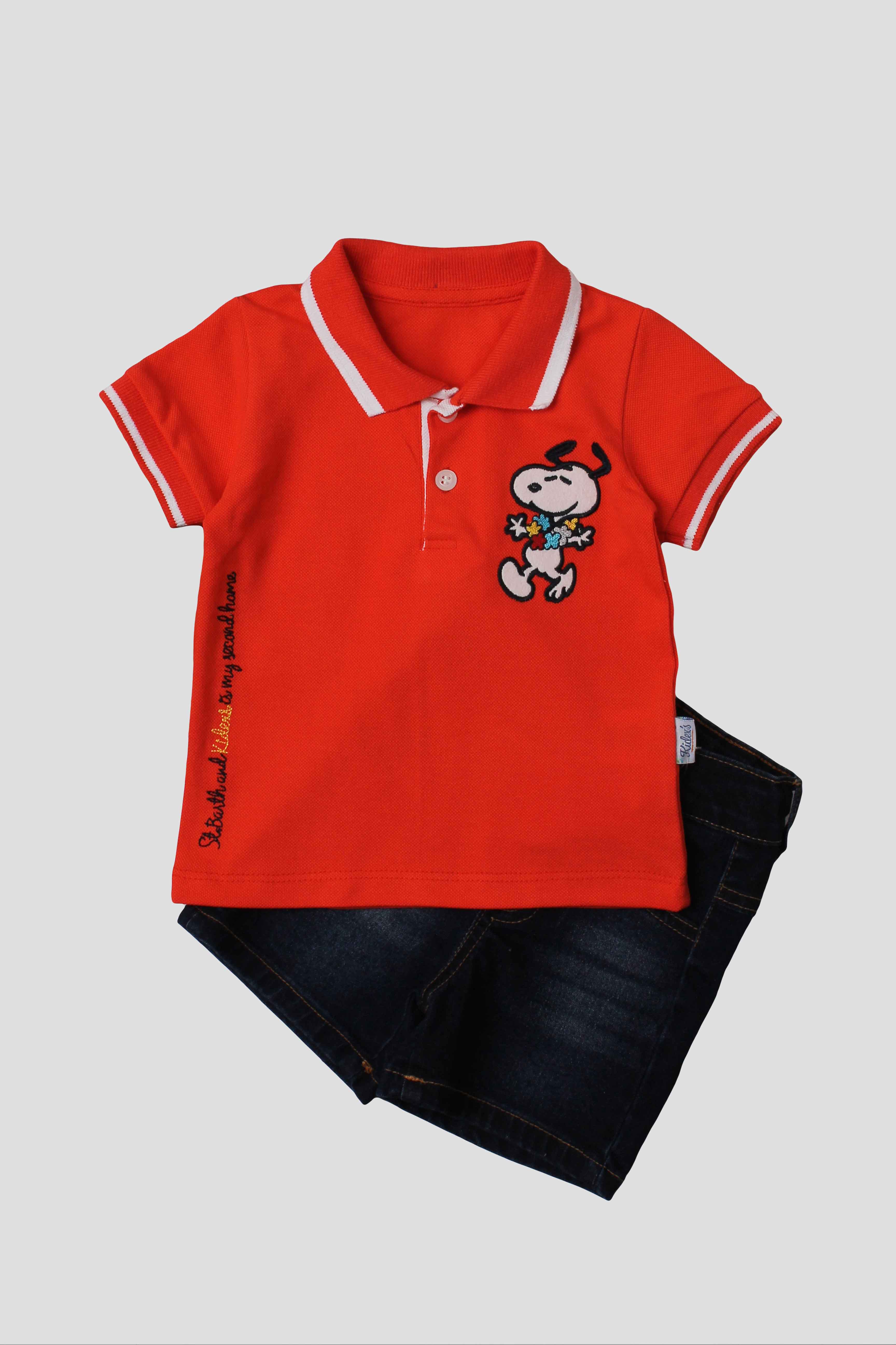 Erkek Bebek Polo Yaka Nakışlı Tişört Şort Takım 2'li Yazlık Spor Kombin 6-24 Ay